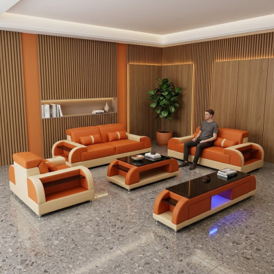 Design Sofagarnitur 3 2 1 Sëtzer Dësch 4 Stéck Wunnzëmmer Set USB Komplett