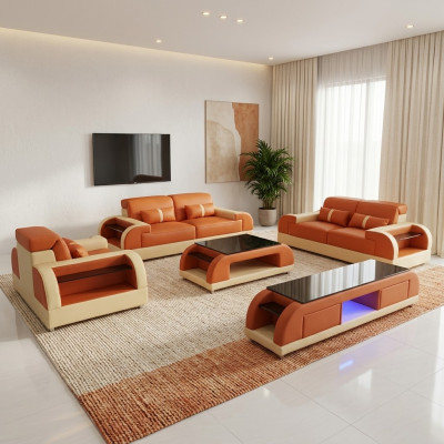 Design Sofagarnitur 3 2 1 Sëtzer Dësch 4 Stéck Wunnzëmmer Set USB Komplett