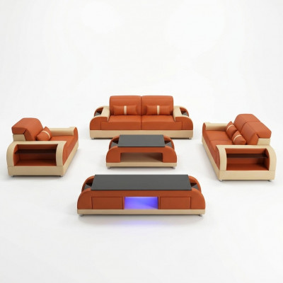 Design Sofagarnitur 3 2 1 Sëtzer Dësch 4 Stéck Wunnzëmmer Set USB Komplett