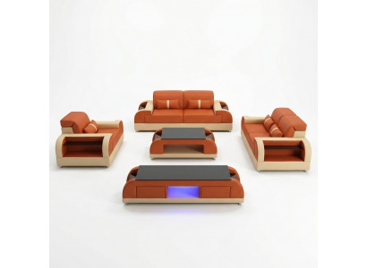 Design Sofagarnitur 3 2 1 Sëtzer Dësch 4 Stéck Wunnzëmmer Set USB Komplett