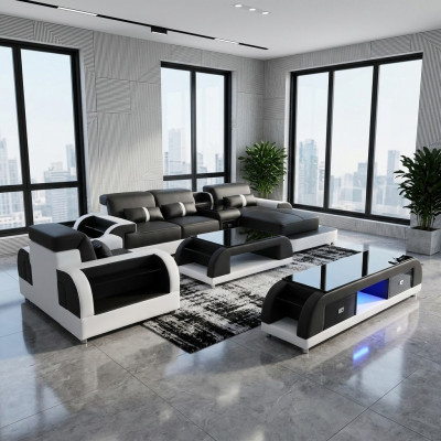 Canapé Ecksofa Lieder Wunnlandschaft Garnitur Design Modern Sofa L-Form Dësch