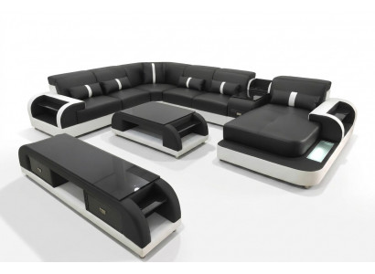 Eckcouch Polster Eckcouch U Form Couchtisch Sideboard Ledercouch Wunnlandschaft Nei