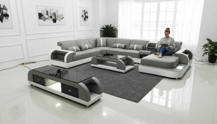 Garnitur Design Wunnlandschaft Ecksofa Sofa Couch U-Form Couchtisch Lieder 2-delig