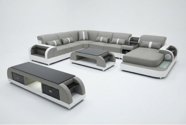 Garnitur Design Wunnlandschaft Ecksofa Sofa Couch U-Form Couchtisch Lieder 2-delig