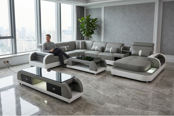 Eckcouch Sofa Lieder Suite Sitzlandschaft Polster Suite USB beliicht