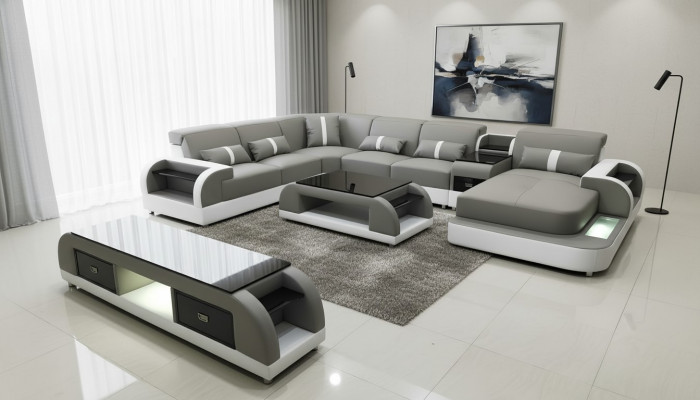 Eckcouch Sofa Lieder Suite Sitzlandschaft Polster Suite USB beliicht