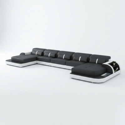 Ecksofa Ledersofa mat USB Grouss U-Form Wunnlandschaft Sofa Couch Garnitur Lieder nei
