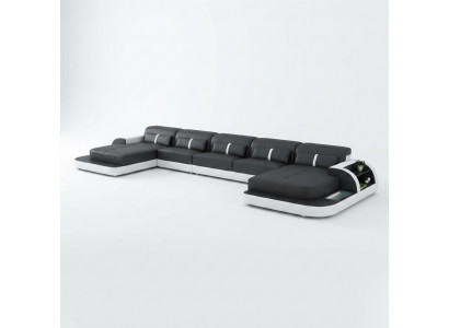 Ecksofa Ledersofa mat USB Grouss U-Form Wunnlandschaft Sofa Couch Garnitur Lieder nei