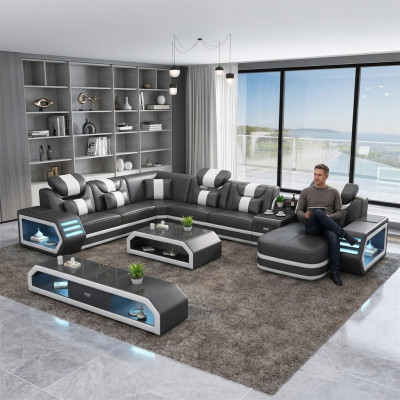 Ecksofa Polster Ecksofa U Form Sideboard Couchtisch Ledersofa Wunnlandschaft Nei