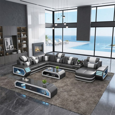 Ecksofa Polster Ecksofa U Form Sideboard Couchtisch Ledersofa Wunnlandschaft Nei