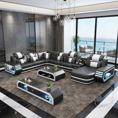 Polster Ecksofa Ongewéinlech Wunnlandschaft Eckgarnitur Couches Sofas USB LED