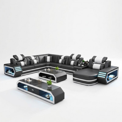 Polster Ecksofa Ongewéinlech Wunnlandschaft Eckgarnitur Couches Sofas USB LED