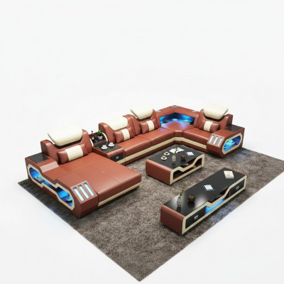 Aussergewéinlech Wunnlandschaft Ecksofa Polster Eckgarnitur Couche Sofasen USB LED
