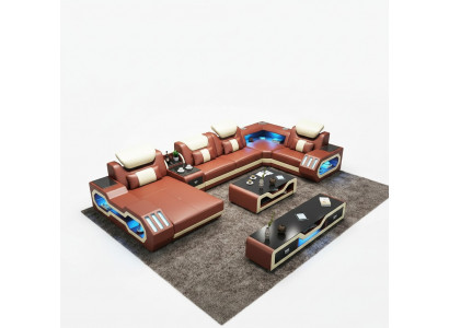 Aussergewéinlech Wunnlandschaft Ecksofa Polster Eckgarnitur Couche Sofasen USB LED