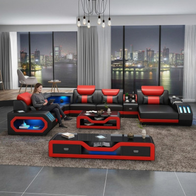 Design grousse Sofa mat USB Ecksofa Couch Wunnlandschaft U Form Lieder Textil Ecker.