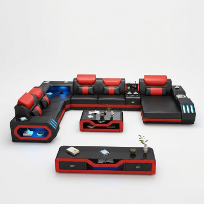 Design grousse Sofa mat USB Ecksofa Couch Wunnlandschaft U Form Lieder Textil Ecker.