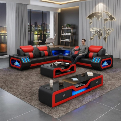 L Form Designer Wunnlandschaft Polstersofa Ecksofa Eck Garnitur Sofa Canapé Ecke Led