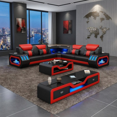 L Form Designer Wunnlandschaft Polstersofa Ecksofa Eck Garnitur Sofa Canapé Ecke Led