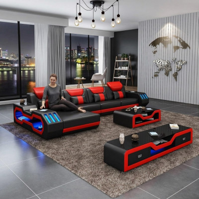 Wunnlandschaft L Form Ecksofa + Coffeestull + Säitebord Design Wunnlandschaft