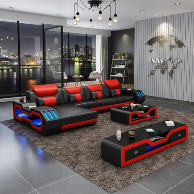 Wunnlandschaft L Form Ecksofa + Coffeestull + Säitebord Design Wunnlandschaft