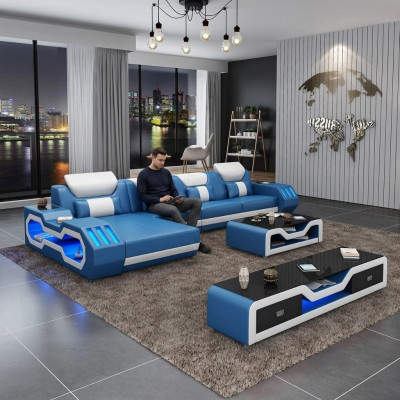 Designer Wunnlandschaft Polster L-Form Ecksofa Eck Garnitur Sofa Couch Eck Led.