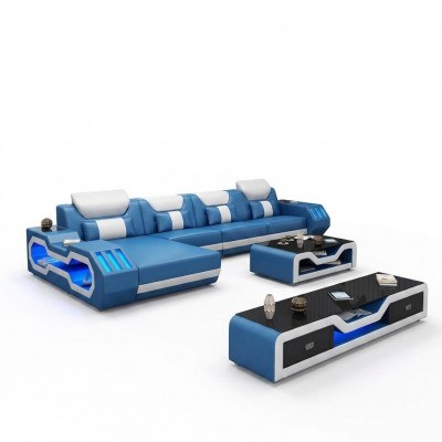 Designer Wunnlandschaft Polster L-Form Ecksofa Eck Garnitur Sofa Couch Eck Led.