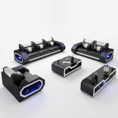 Ledersofa Canapé Wunnlandschaft 321 Sëtz Garnitur Design Modern Canapé mat USB