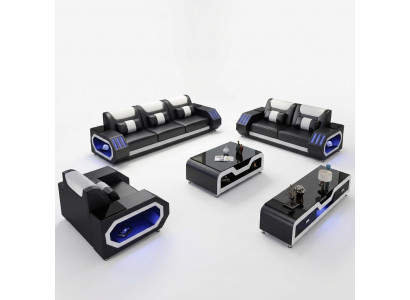 Ledersofa Canapé Wunnlandschaft 321 Sëtz Garnitur Design Modern Canapé mat USB