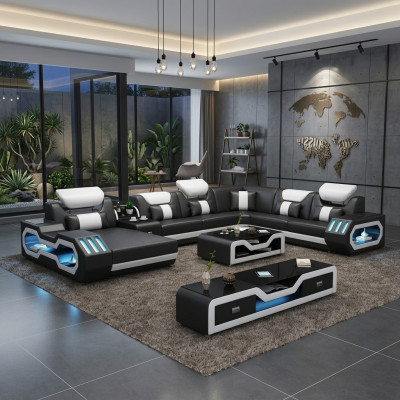 Wunnlandschaft U-Form Ecksofa Couchtisch Säitbriet Design Wunnlandschaft Grouss Neit