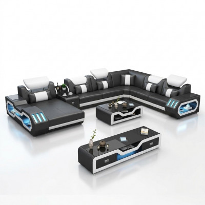 Wunnlandschaft U-Form Ecksofa Couchtisch Säitbriet Design Wunnlandschaft Grouss Neit