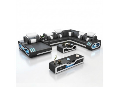 Wunnlandschaft U-Form Ecksofa Couchtisch Säitbriet Design Wunnlandschaft Grouss Neit