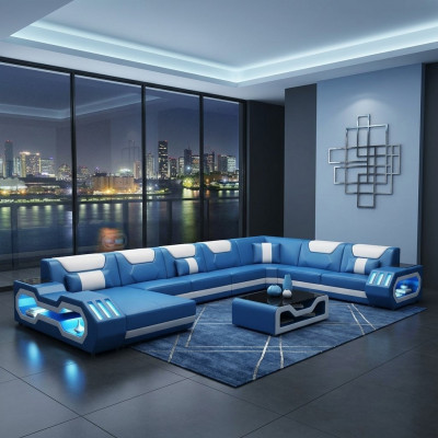 Ecksofa U-Form Couchtisch Couch Design Grau Polster Lieder Modern Wunnlandschaft