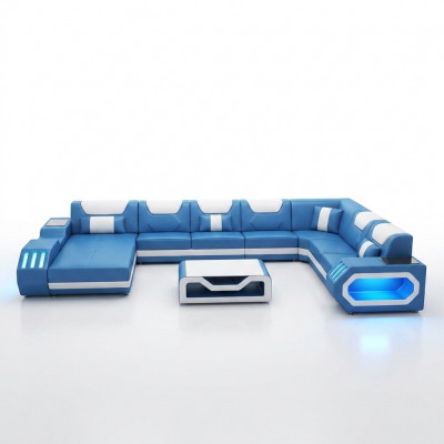 Ecksofa U-Form Couchtisch Couch Design Grau Polster Lieder Modern Wunnlandschaft