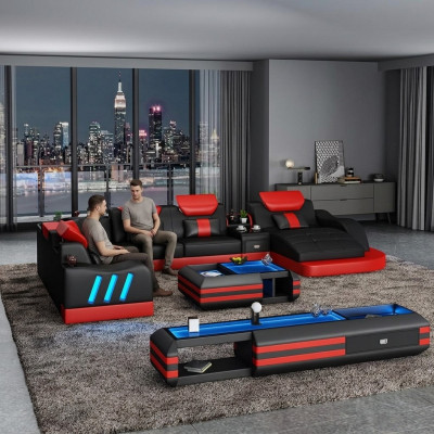 Ecksofa U-Form Sideboard Dësch fir virum Canapé Canapé Design Gro Polster Lieder Modern 3tlg.