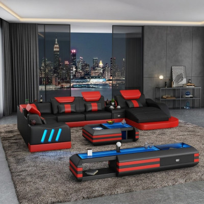 Ecksofa U-Form Sideboard Dësch fir virum Canapé Canapé Design Gro Polster Lieder Modern 3tlg.