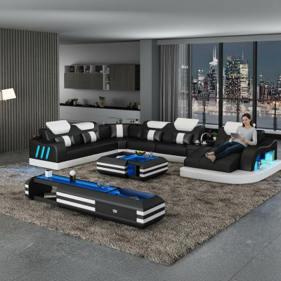 Ecksofa Ausgefallene Wohnlandschaft Polster Eckgarnitur Couchen Sofas USB LED