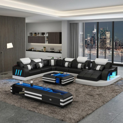 Ecksofa Ausgefallene Wohnlandschaft Polster Eckgarnitur Couchen Sofas USB LED