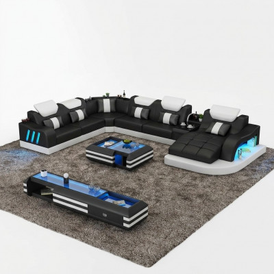 Ecksofa Ausgefallene Wohnlandschaft Polster Eckgarnitur Couchen Sofas USB LED