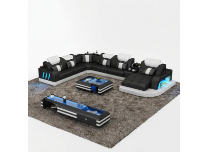 Ecksofa Ausgefallene Wohnlandschaft Polster Eckgarnitur Couchen Sofas USB LED
