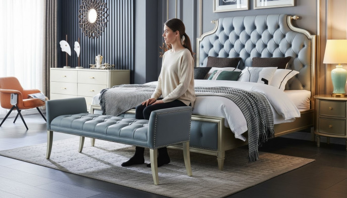 E e Bett am Chesterfield-Stil fir Är Schlofkummer.