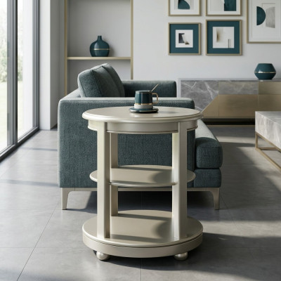 Niewentisch Dësch Couch Holz Sofa Niewent Designer Miwwelen Ronn