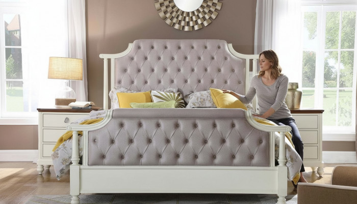 Schlofkummer Set Bett 2x Nuetsdësch 3 Deeler Betten Grënner Zäit Luxus Chesterfield