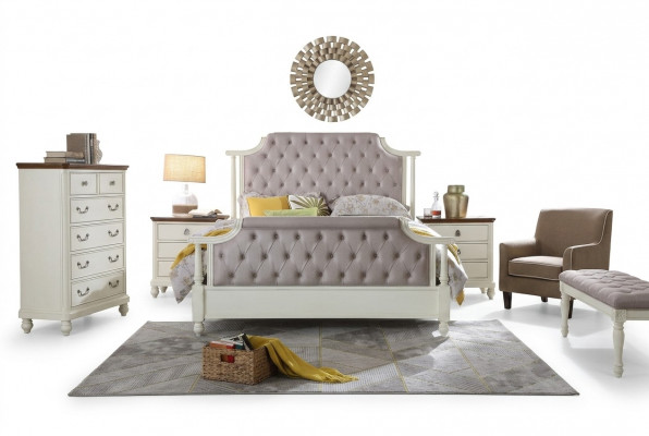Schlofkummer Set Bett 2x Nuetsdësch 3 Deeler Betten Grënner Zäit Luxus Chesterfield