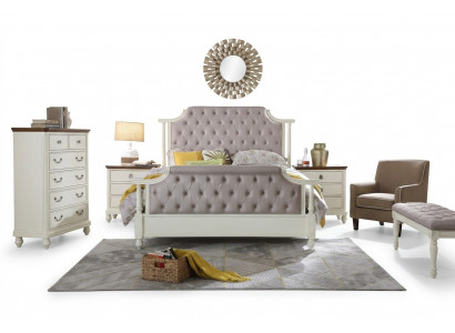 Schlofkummer Set Bett 2x Nuetsdësch 3 Deeler Betten Grënner Zäit Luxus Chesterfield