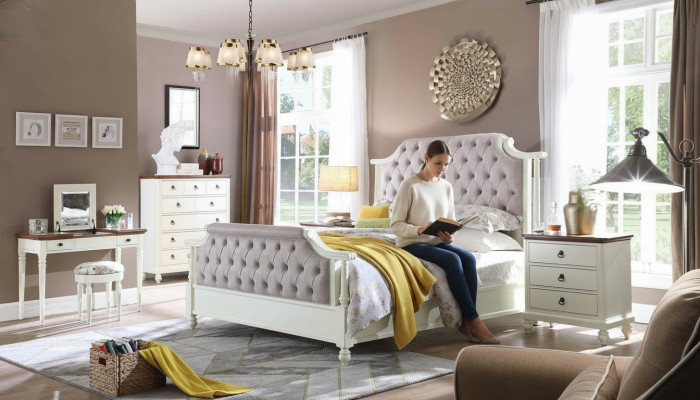 Schlofkummer Komplett Set Kinneklecht Barock Bett Schminktisch Nuetsschaf 6 Stéck.