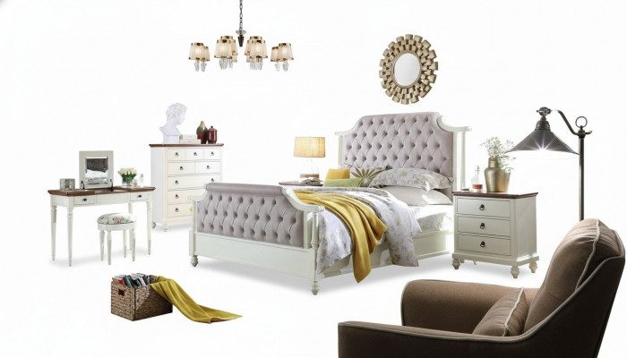 Schlofkummer Komplett Set Kinneklecht Barock Bett Schminktisch Nuetsschaf 6 Stéck.