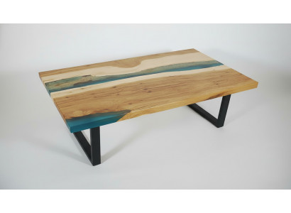 Couchtisch River Table Epoxidharz Massiv Dëscher 120x70 Flossdësch Echt Holz