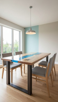 Iessdësch River Table Massiv Dëscher 220x100 Flossdësch Mier Waasserfall Epoxidharz