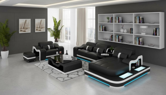 Komplett Set Garnitur Eckcouch Couch Eckgarnitur + Dëscher + USB Ecksofa