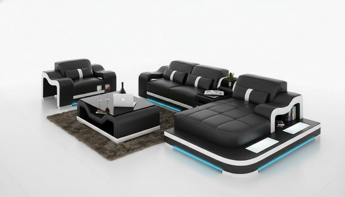 Komplett Set Garnitur Eckcouch Couch Eckgarnitur + Dëscher + USB Ecksofa
